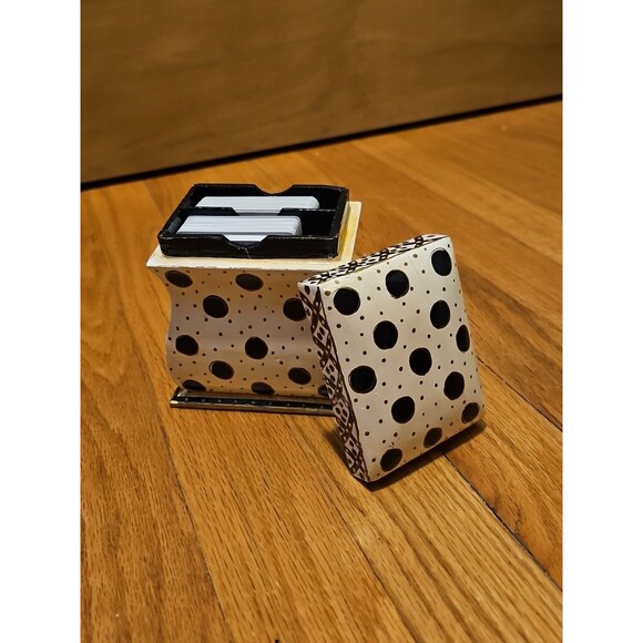 Hand Painted Black, White & Gold Wood 2 Deck Playing Card Holder Canasta Bridge - Picture 1 of 14